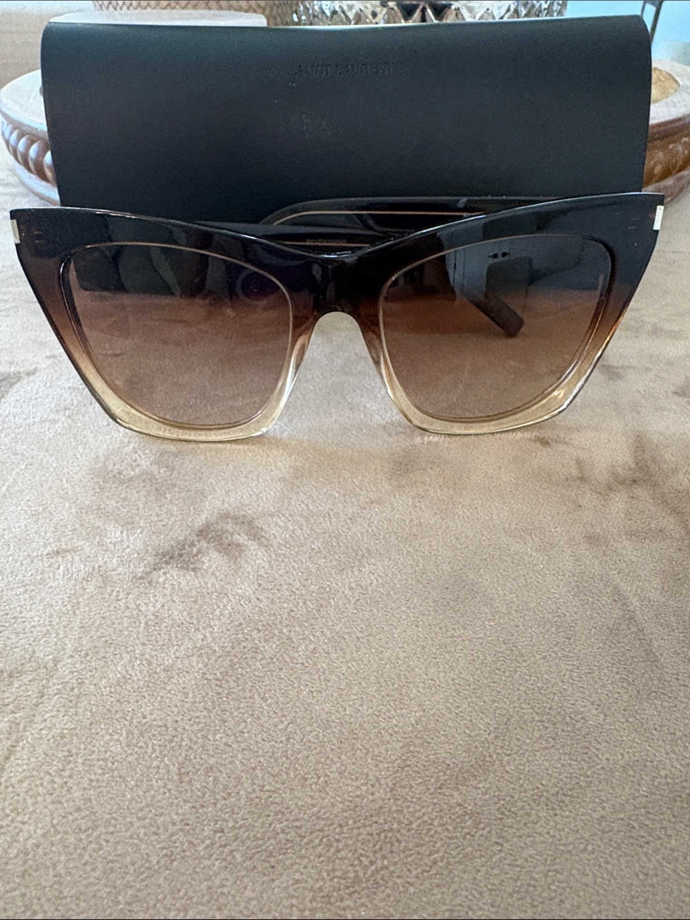 Saint Laurent Ombre Cat-Eye Sunglasses in Black and Brown Gradient